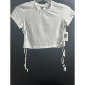 LITA by Ciara NWT Crop Tee‎ Ruched Drawstring on Sides Size Small White MSRP $68